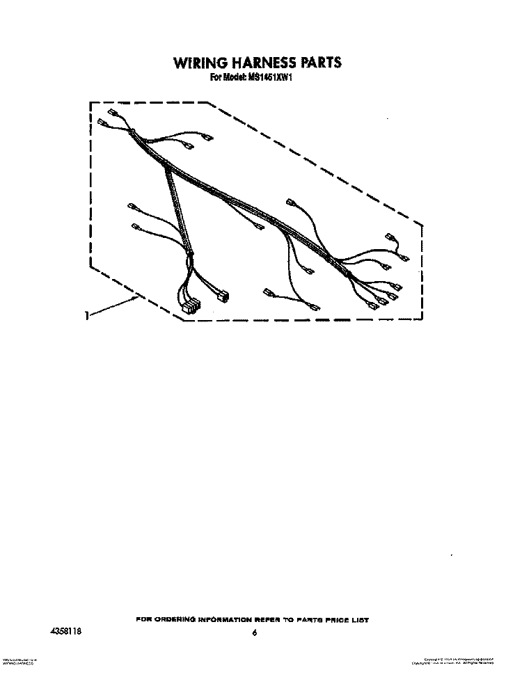 WIRING HARNESS, OPTIONAL Diagram and Parts List for MS1451XW1  Whirlpool Microwave
