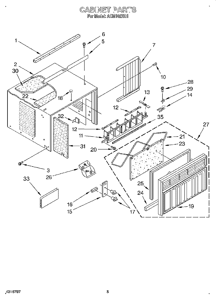 CABINET Diagram and Parts List for ACM102XG1  Whirlpool Air Conditioner