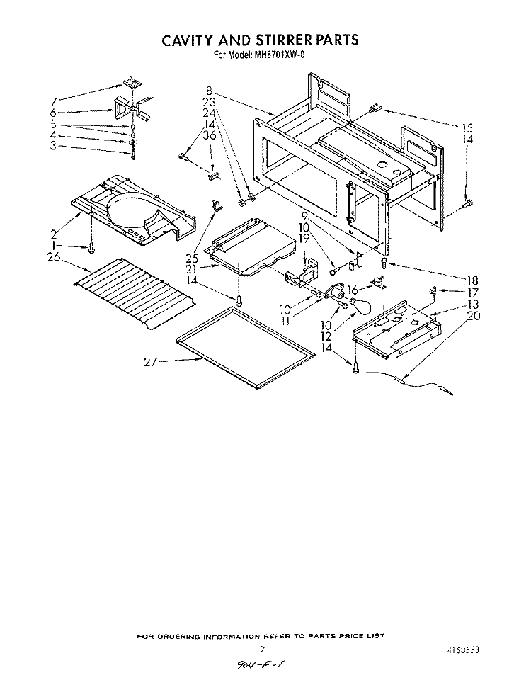 CAVITY AND STIRRER Diagram and Parts List for MH6701XW0  Whirlpool Microwave