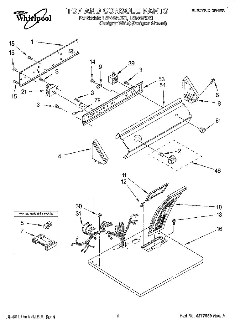 SECTION Diagram and Parts List for LER4634DZ1  Whirlpool Dryer