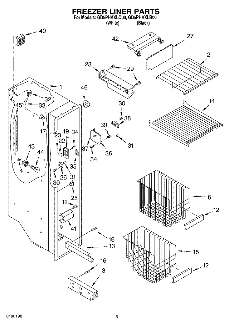 FREEZER LINER Diagram and Parts List for GD5PHAXLB00  Whirlpool Refrigerator
