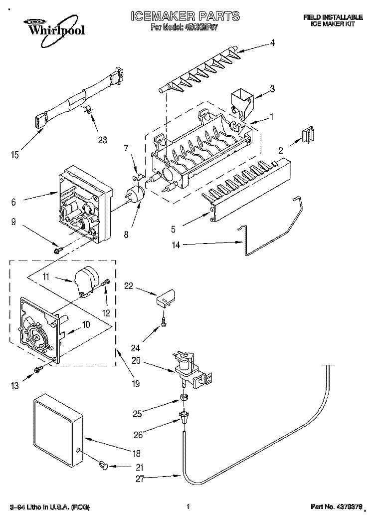 SECTION Diagram and Parts List for 4ECKMF87  Whirlpool Ice Maker