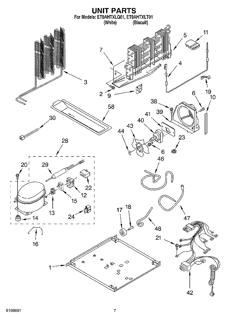 UNIT PARTS Diagram and Parts List for ET9AHTXLT01  Whirlpool Refrigerator