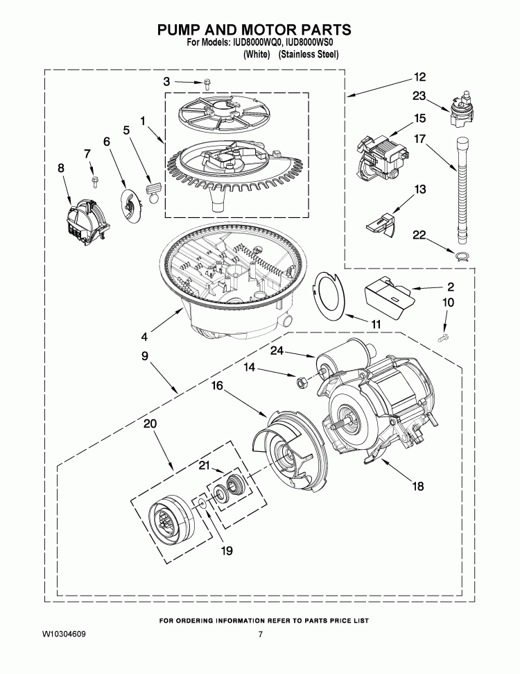 PUMP AND MOTOR PARTS Diagram and Parts List for IUD8000WQ0  Whirlpool Dishwasher