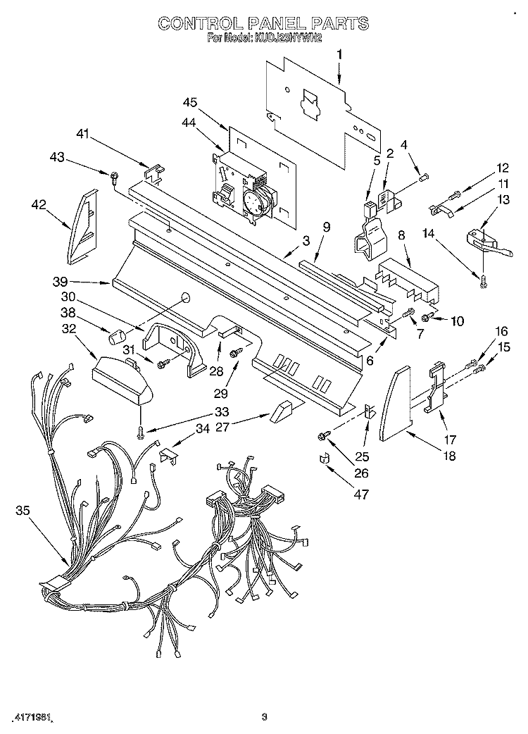 CONTROL PANEL, LIT/OPTIONAL Diagram and Parts List for KUDJ23HYWH2  KitchenAid Dishwasher