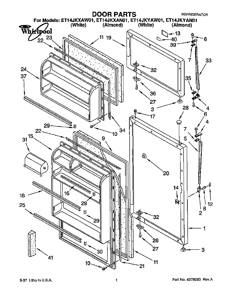 DOOR Diagram and Parts List for ET14JKXAN01  Whirlpool Refrigerator