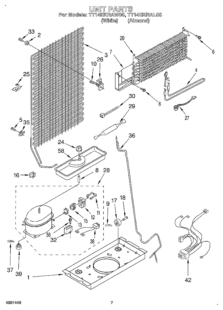 UNIT Diagram and Parts List for TT14EKRAN00  Whirlpool Refrigerator