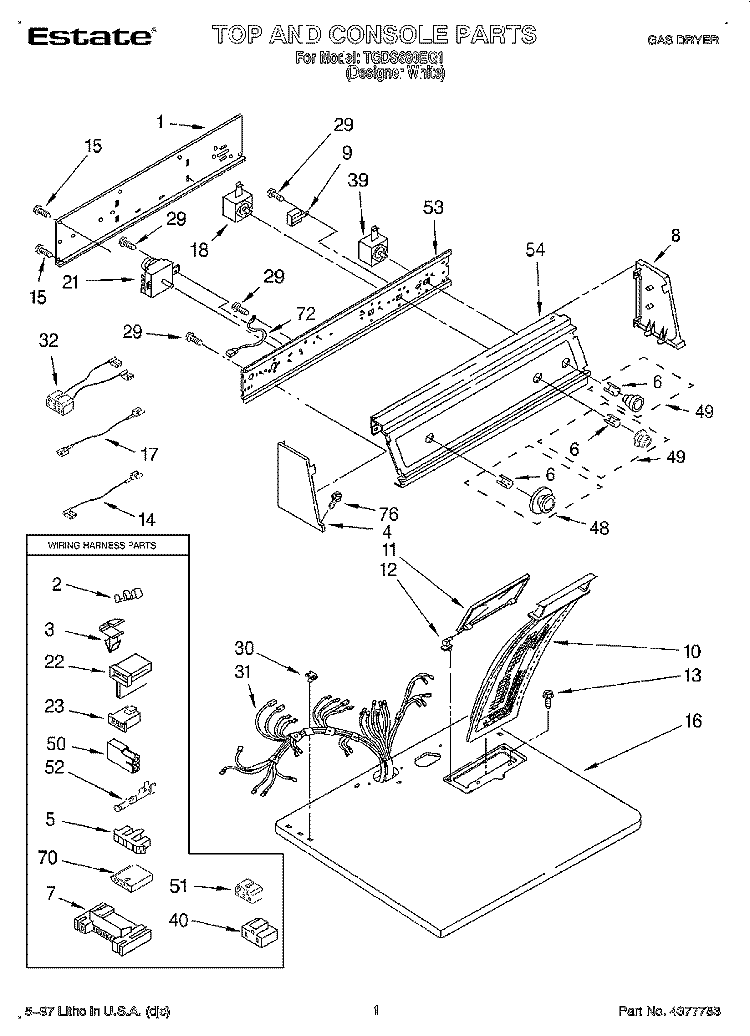 TOP AND CONSOLE, LIT/OPTIONAL Diagram and Parts List for TGDS680EQ1  Estate Dryer