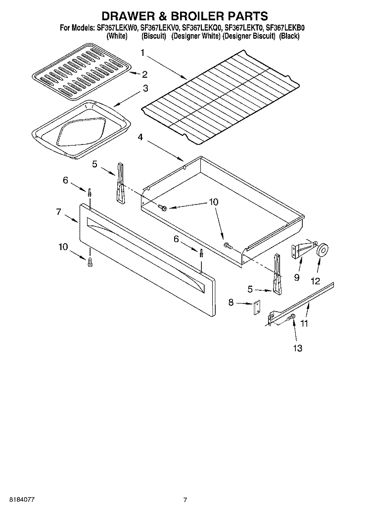 DRAWER AND BROILER Diagram and Parts List for SF367LEKW0  Whirlpool Range