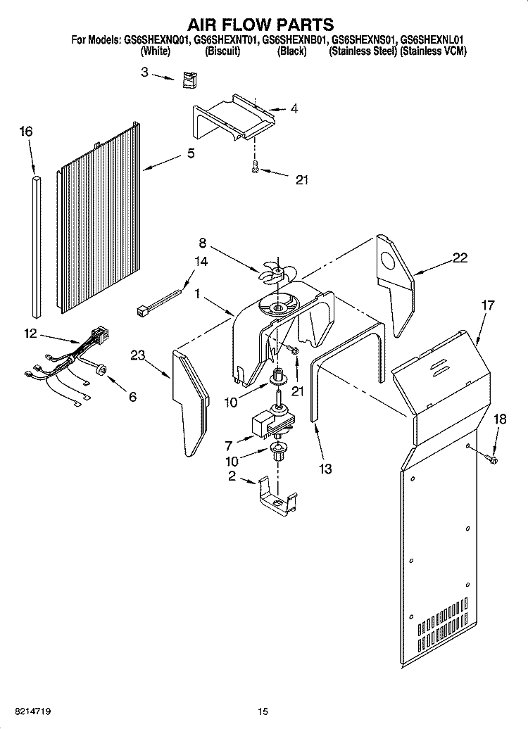AIR FLOW PARTS Diagram and Parts List for GS6SHEXNL01  Whirlpool Refrigerator
