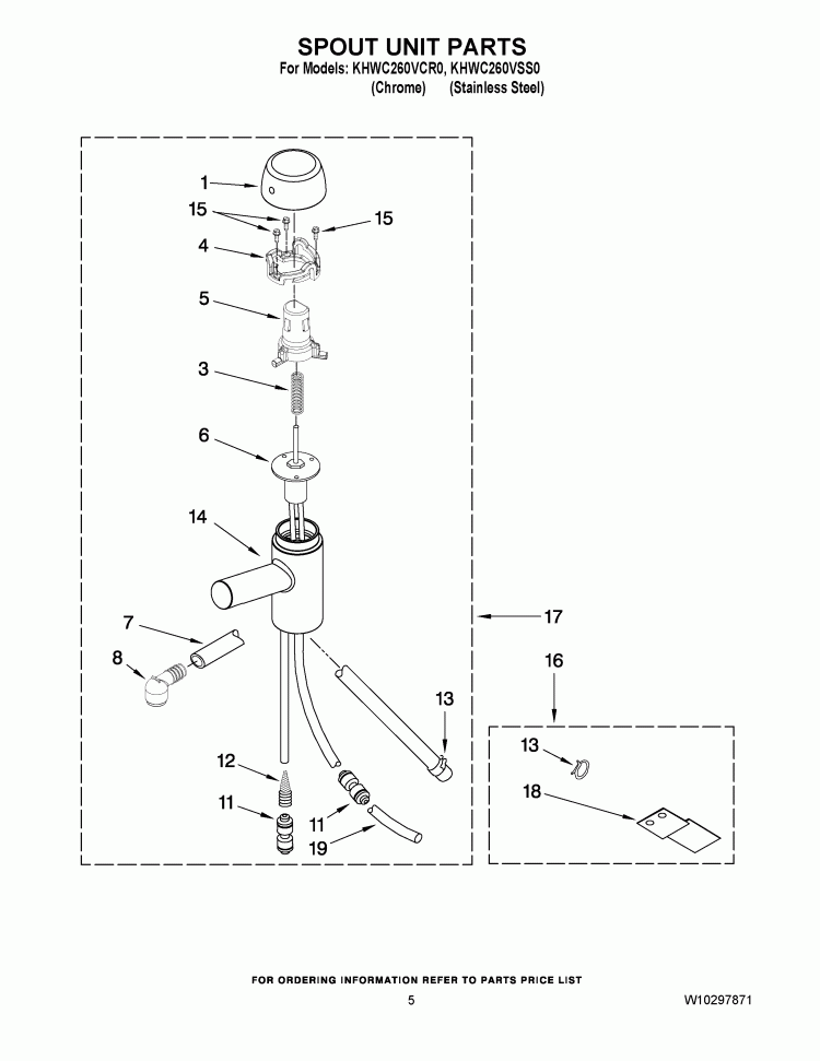 SPOUT UNIT PARTS Diagram and Parts List for KHWC260VCR0  KitchenAid Miscellaneous