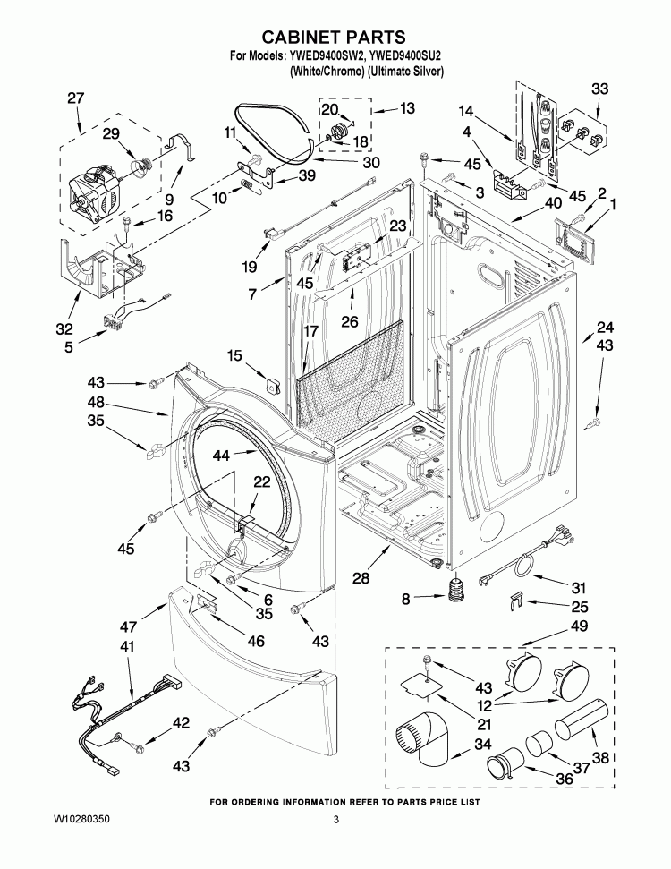 CABINET PARTS Diagram and Parts List for YWED9400SW2  Whirlpool Dryer