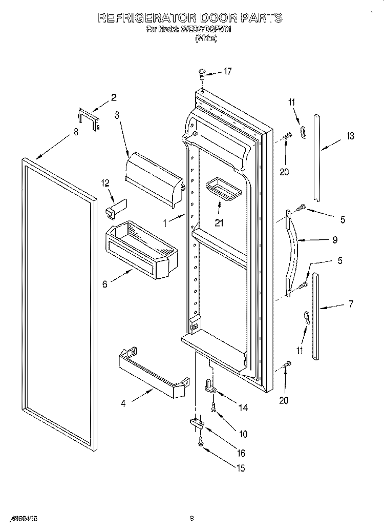 REFRIGERATOR DOOR Diagram and Parts List for 3VED27DQFW01  Whirlpool Refrigerator