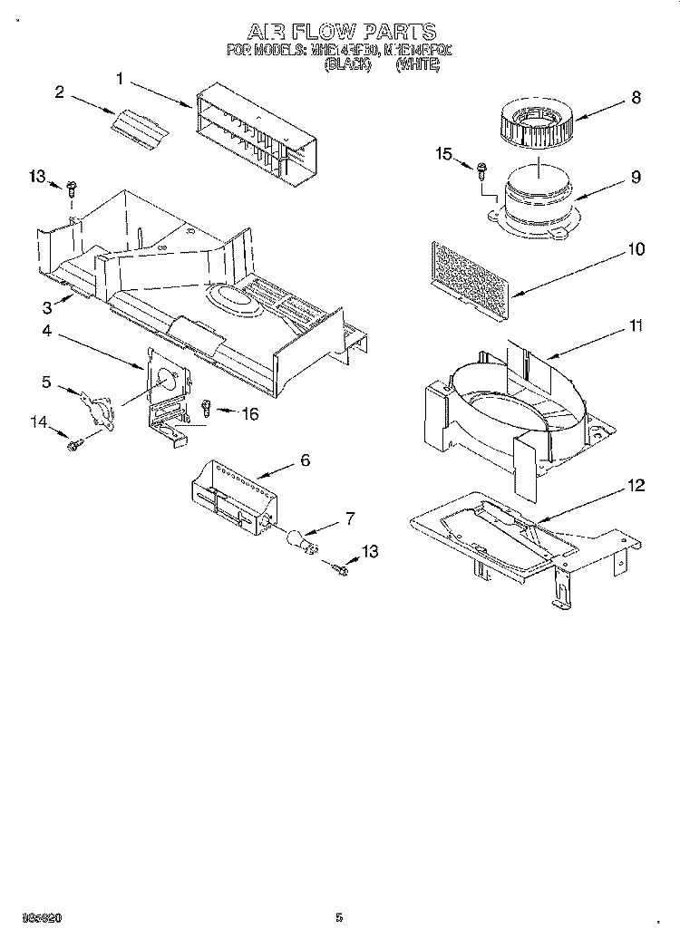 AIRFLOW Diagram and Parts List for MHE14RFQ0  Roper Microwave