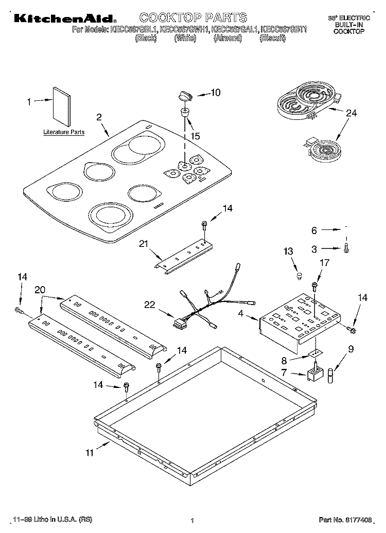 SECTION Diagram and Parts List for KECC567GAL1  KitchenAid Cooktop