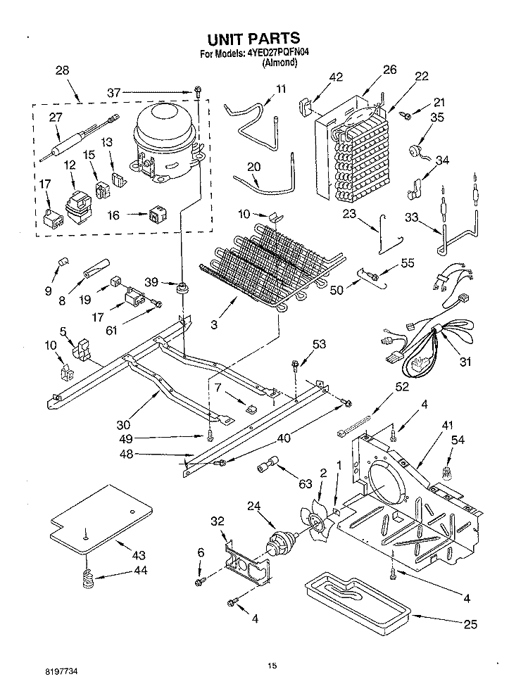 UNIT Diagram and Parts List for 4YED27PQFN04  Whirlpool Refrigerator