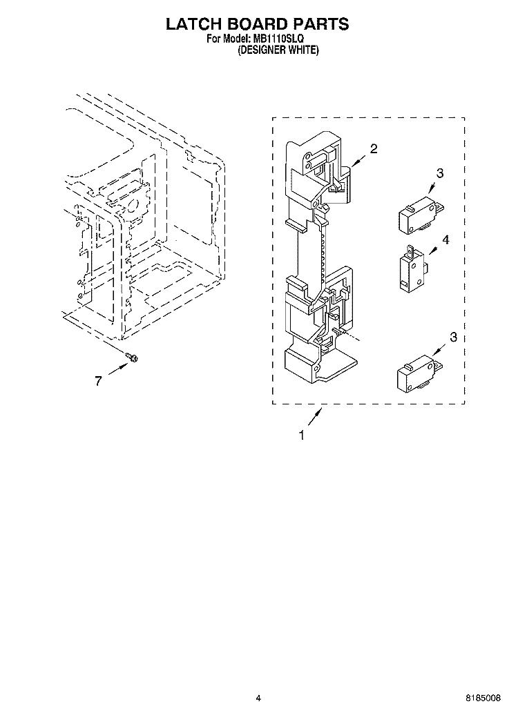 LATCH BOARD PARTS Diagram and Parts List for MB1110SLQ  Whirlpool Microwave