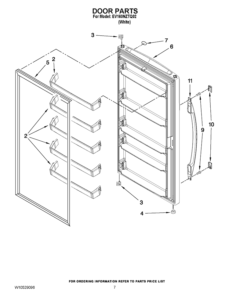 DOOR PARTS Diagram and Parts List for EV160NZTQ02  Whirlpool Freezer