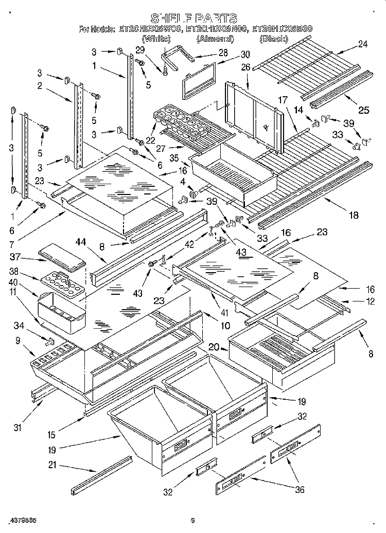 SHELF, LIT/OPTIONAL Diagram and Parts List for ET20HDXBN00  Whirlpool Refrigerator