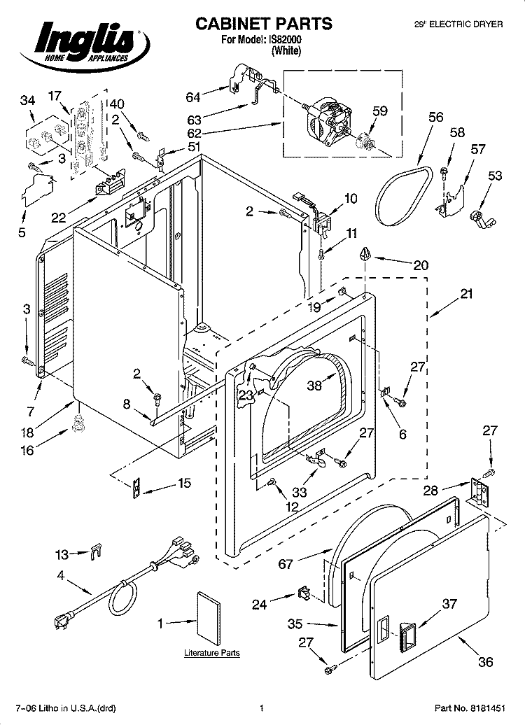 CABINET PARTS Diagram and Parts List for IS82000  Inglis Dryer