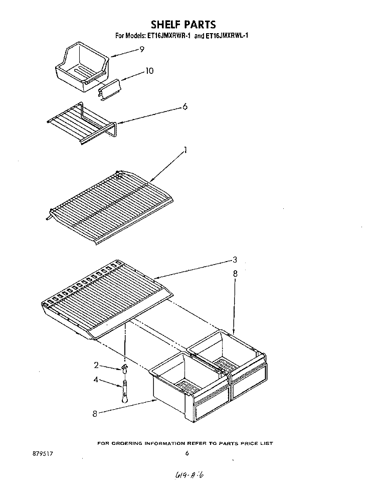SHELF Diagram and Parts List for ET16JMXRWR1  Whirlpool Refrigerator