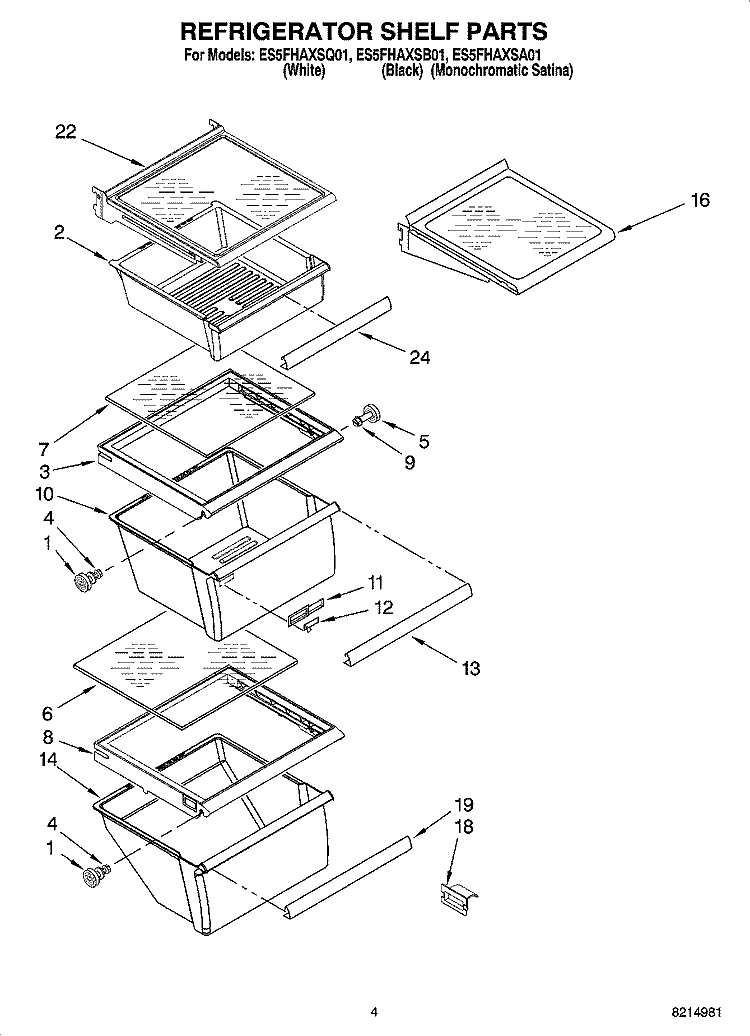 REFRIGERATOR SHELF PARTS Diagram and Parts List for ES5FHAXSQ01  Whirlpool Refrigerator