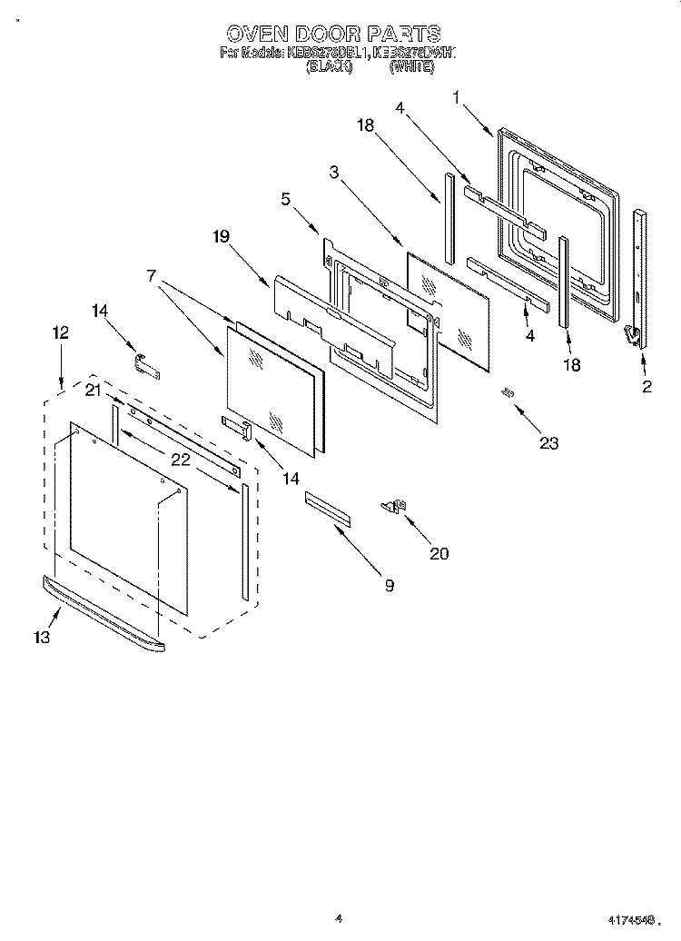 OVEN DOOR Diagram and Parts List for KEBS278DWH1  KitchenAid Wall Oven