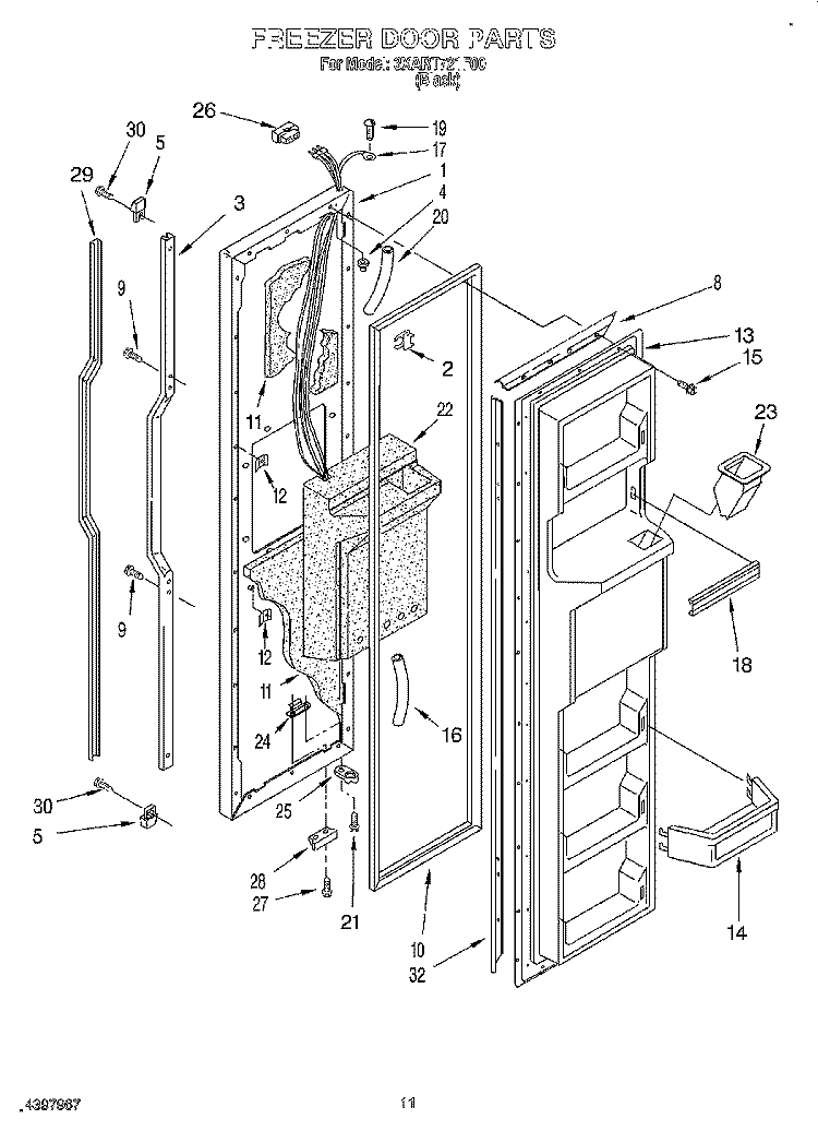 FREEZER DOOR Diagram and Parts List for 3XART721F00  Whirlpool Refrigerator