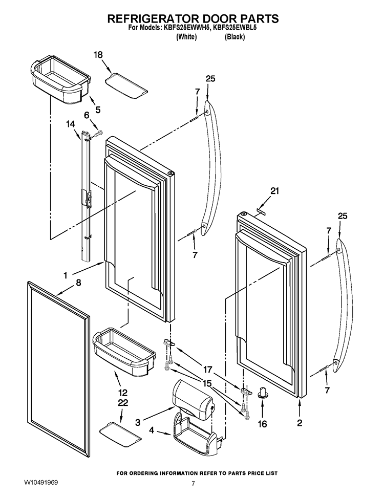 REFRIGERATOR DOOR PARTS Diagram and Parts List for KBFS25EWWH5  KitchenAid Refrigerator