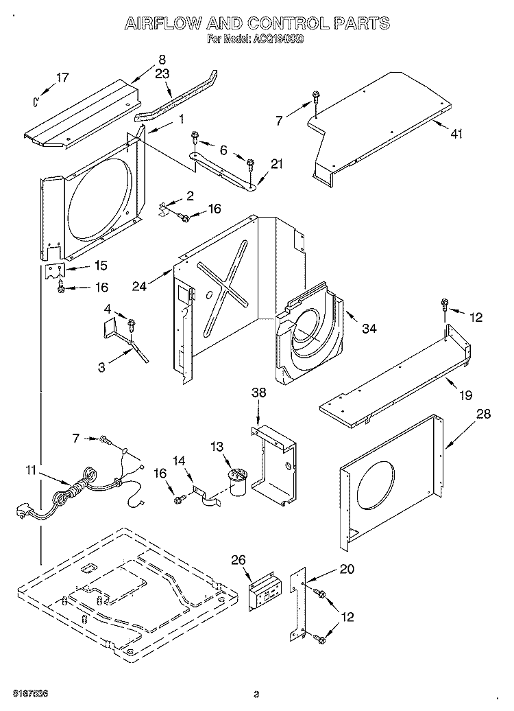 AIR FLOW AND CONTROL Diagram and Parts List for ACQ184XK0  Whirlpool Air Conditioner