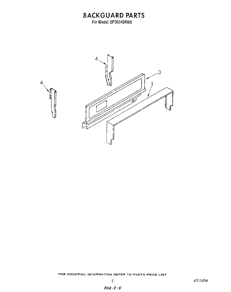 BACKGUARD Diagram and Parts List for SF3004SRW5  Whirlpool Range