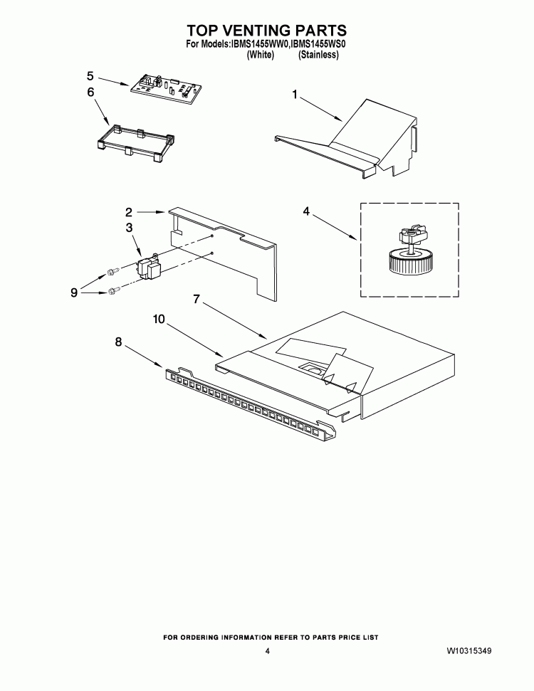 TOP VENTING PARTS Diagram and Parts List for IBMS1455WS0  Whirlpool Microwave
