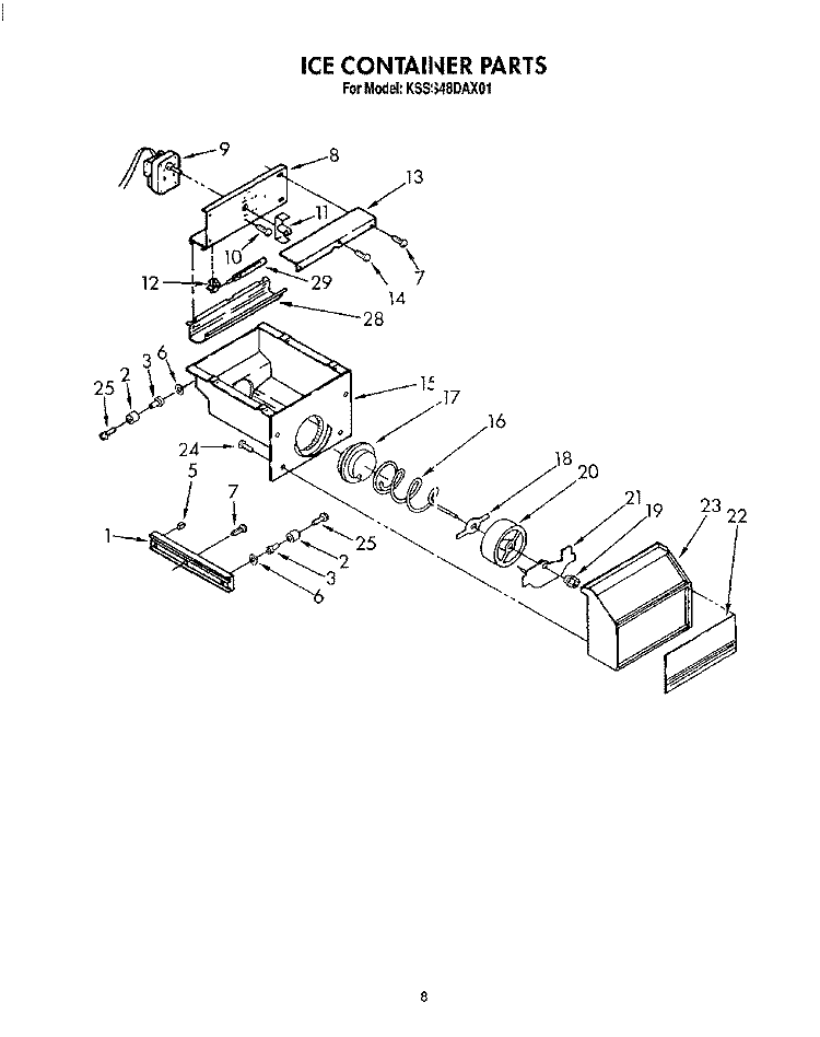 ICE CONTAINER Diagram and Parts List for KSSS48DAX01  KitchenAid Refrigerator