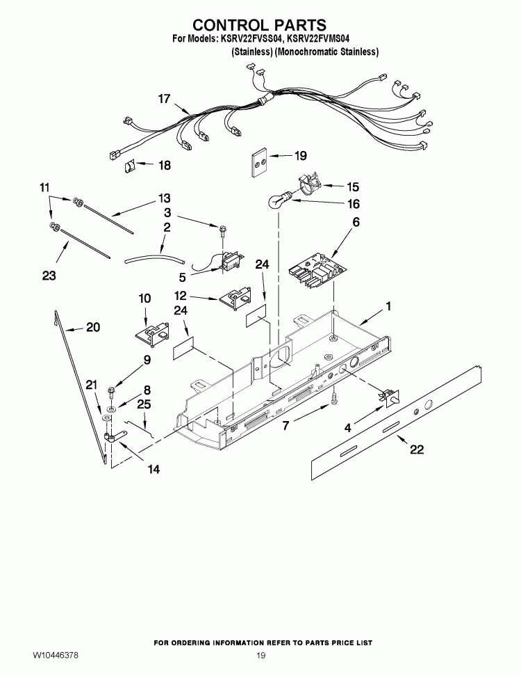 CONTROL PARTS Diagram and Parts List for KSRV22FVSS04  KitchenAid Refrigerator