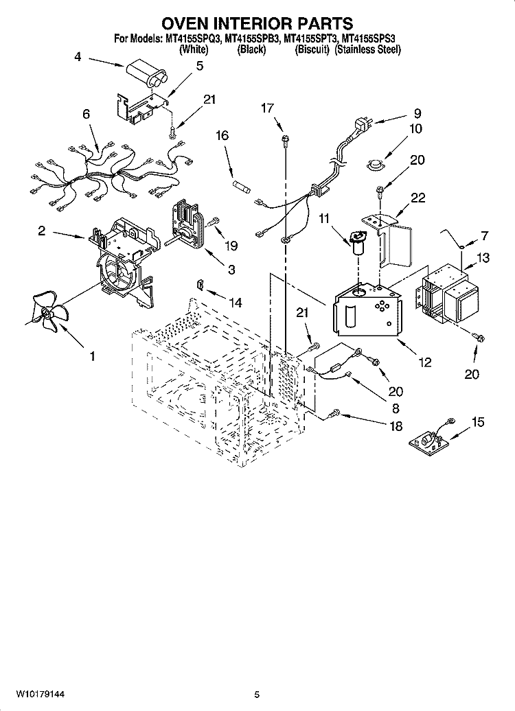 OVEN INTERIOR PARTS Diagram and Parts List for MT4155SPQ3  Whirlpool Microwave