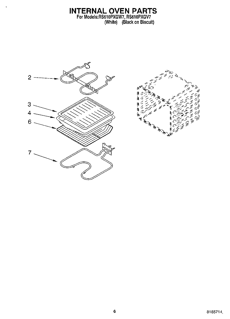 INTERNAL OVEN Diagram and Parts List for RS610PXGV7  Whirlpool Range