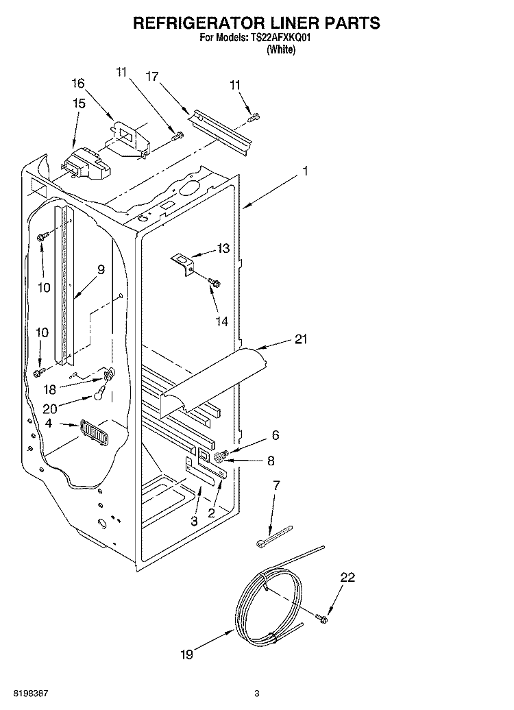 REFRIGERATOR LINER Diagram and Parts List for TS22AFXKQ01  Estate Refrigerator