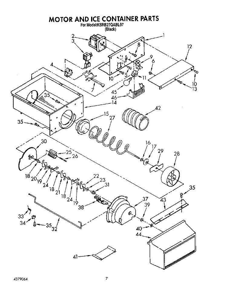 MOTOR AND ICE CONTAINER, LIT/OPTIONAL Diagram and Parts List for KSRB27QABL07  KitchenAid Refrigerator
