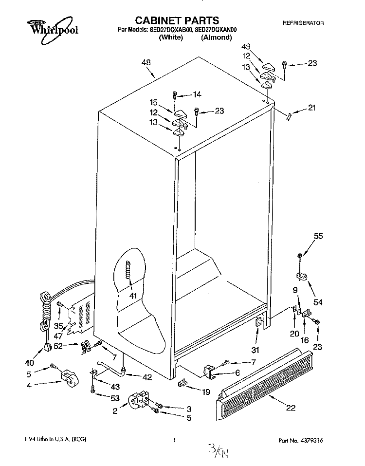 CABINET Diagram and Parts List for 8ED27DQXAN00  Whirlpool Refrigerator