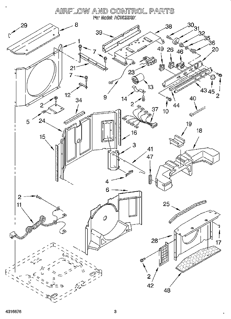 AIRFLOW AND CONTROL Diagram and Parts List for ACH082XD1  Whirlpool Air Conditioner