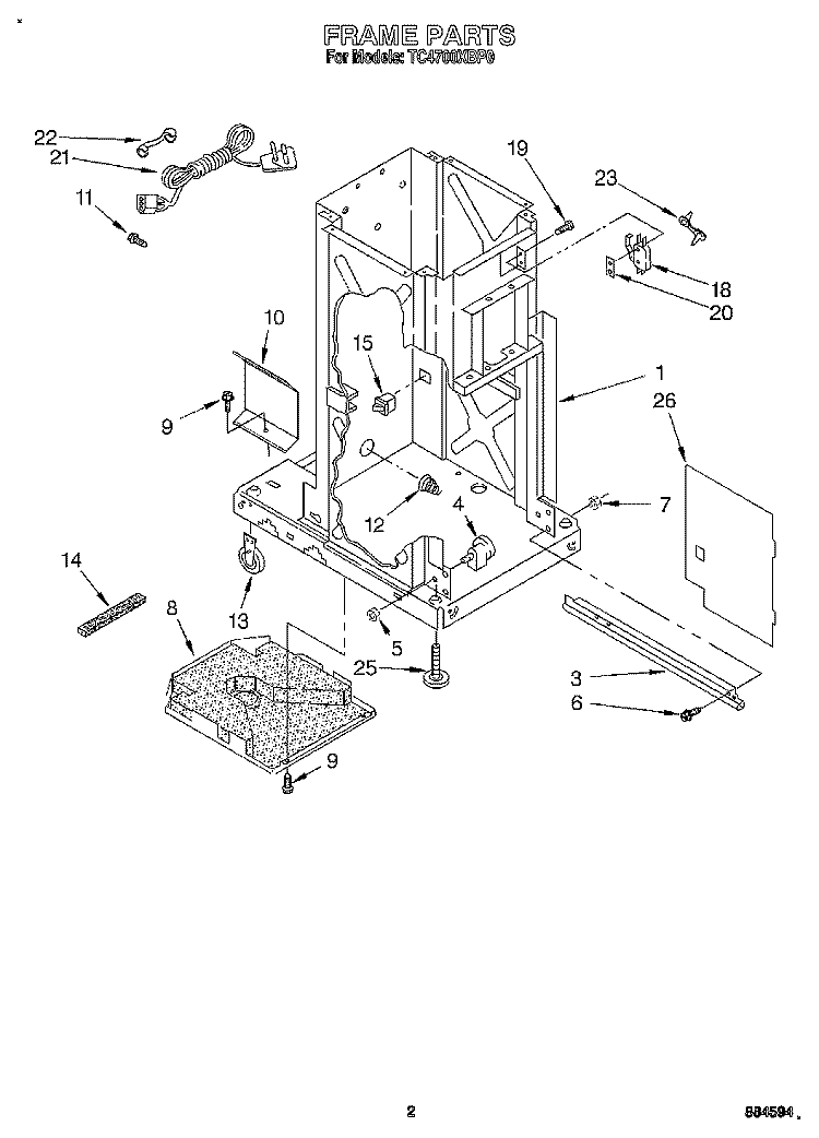 FRAME Diagram and Parts List for TC4700XBP0  Whirlpool Trash Compactor