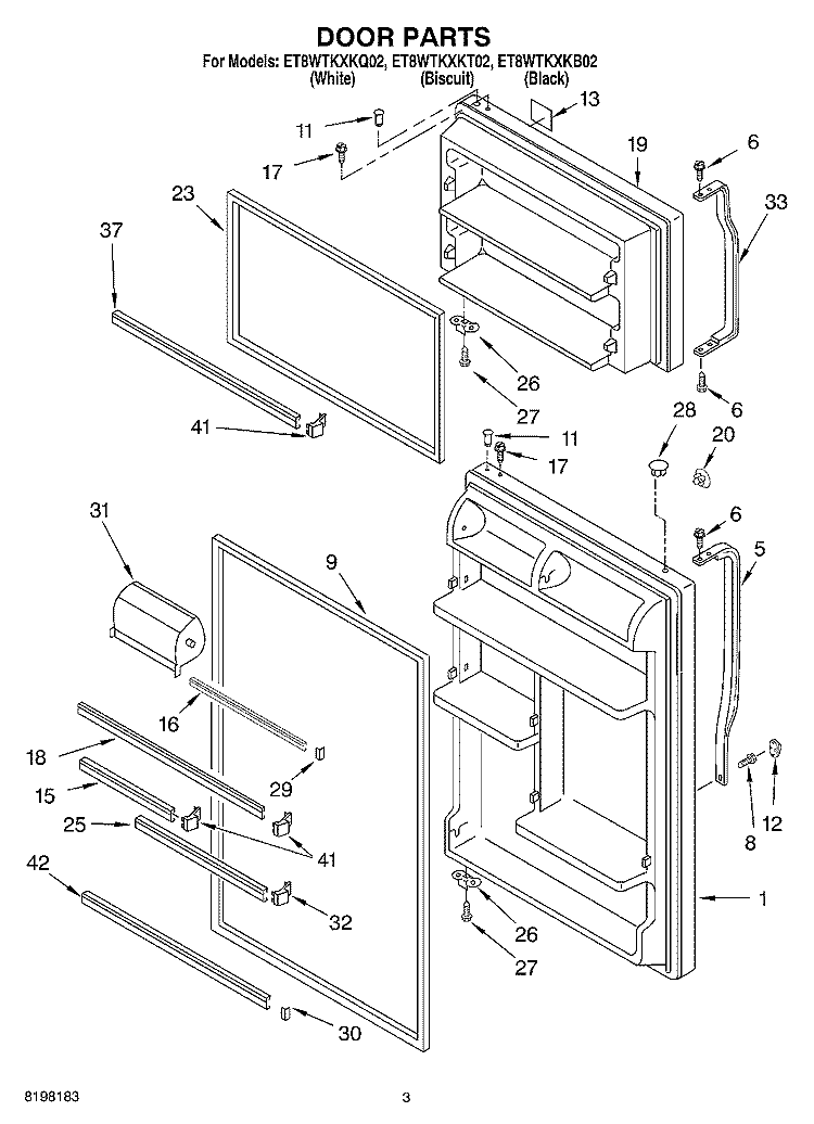 DOOR Diagram and Parts List for ET8WTKXKB02  Whirlpool Refrigerator