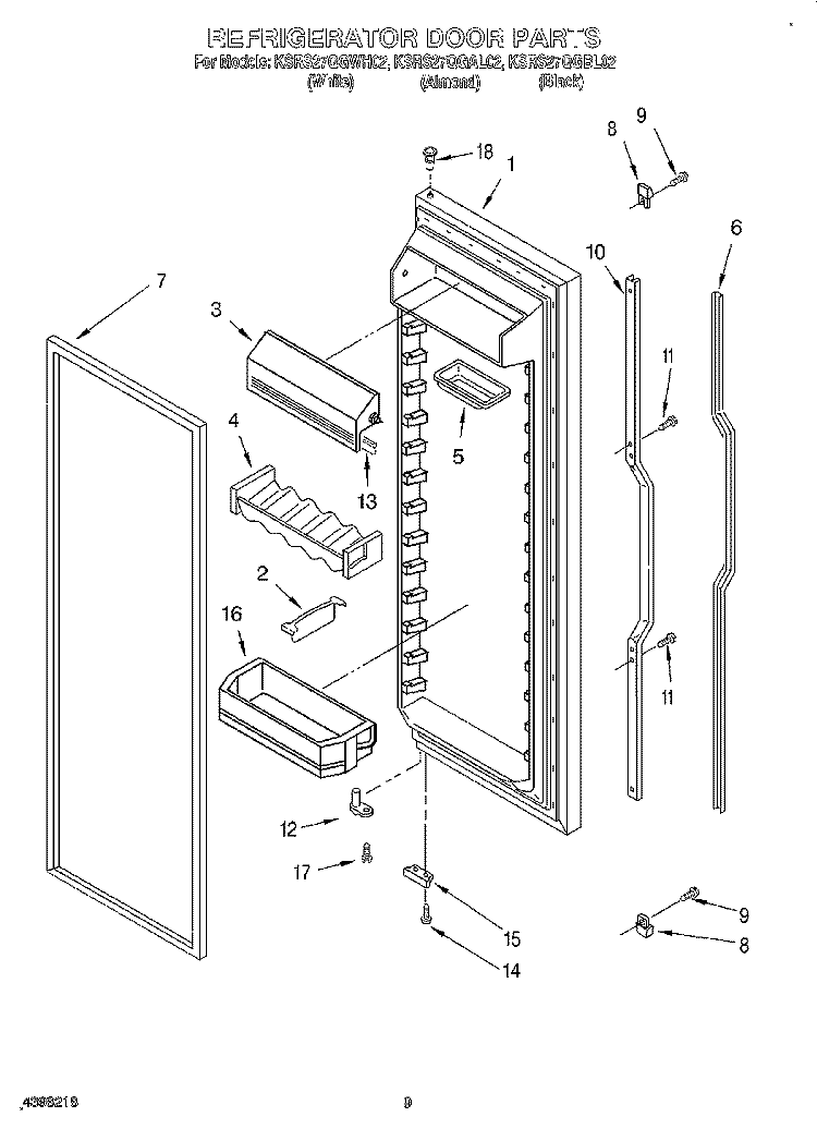 REFRIGERATOR DOOR Diagram and Parts List for KSRS27QGWH02  KitchenAid Refrigerator