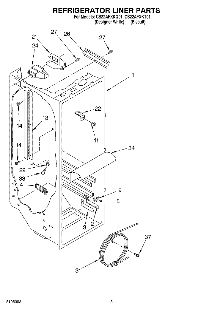 REFRIGERATOR LINER Diagram and Parts List for CS22AFXKT01  Whirlpool Refrigerator