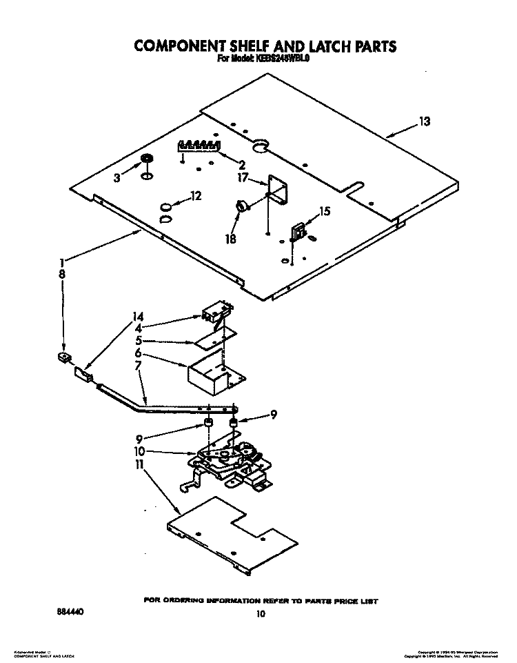 COMPONENT SHELF AND LATCH Diagram and Parts List for KEBS246WBL0  KitchenAid Wall Oven