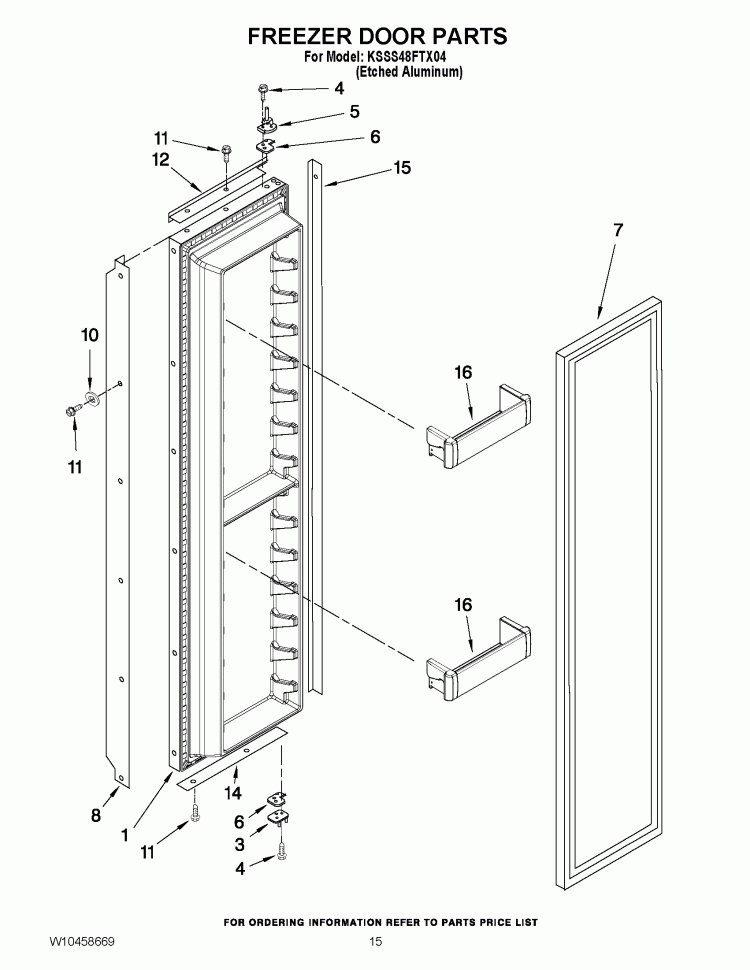 FREEZER DOOR PARTS Diagram and Parts List for KSSS48FTX04  KitchenAid Refrigerator