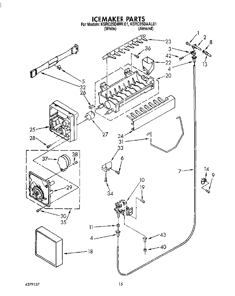 ICEMAKER Diagram and Parts List for KSRC25DAWH01  KitchenAid Refrigerator