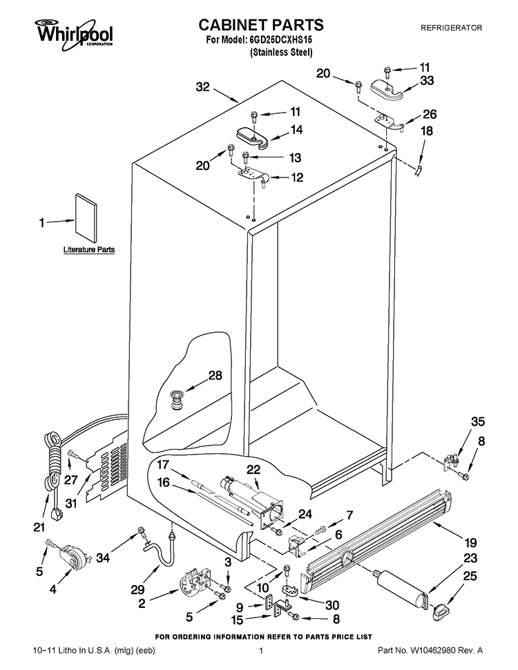 CABINET PARTS Diagram and Parts List for 6GD25DCXHS15  Whirlpool Refrigerator