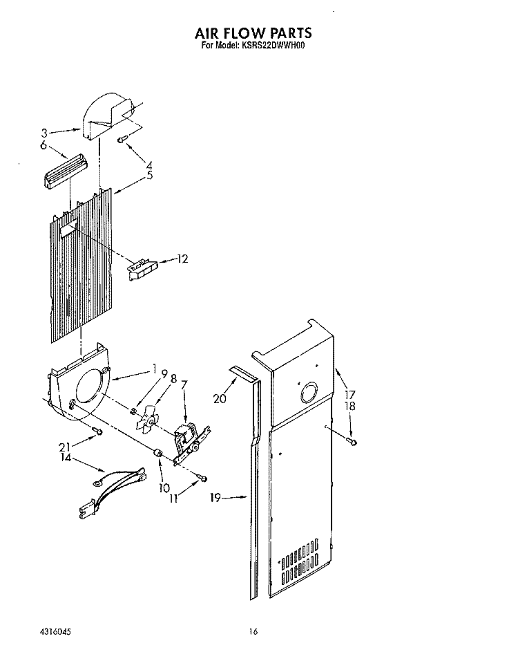 AIR FLOW Diagram and Parts List for KSRS22DWAL00  KitchenAid Refrigerator