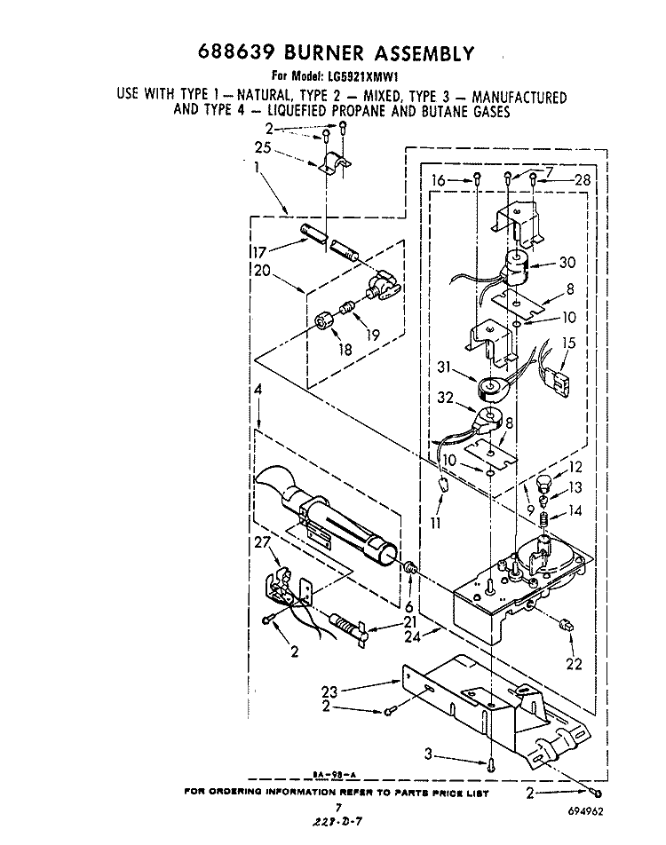 688639 BURNER ASSEMBLY Diagram and Parts List for LG5921XMW1  Whirlpool Dryer